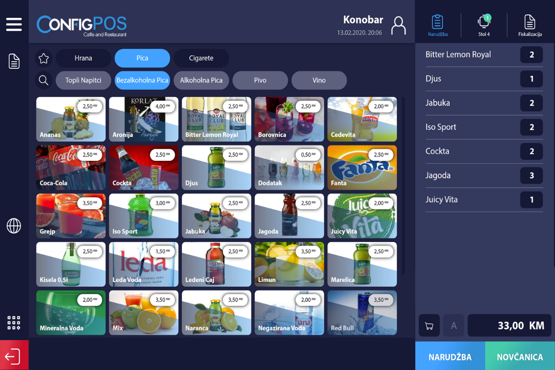 Integrated application for management of orders, warehouse and back office administration in catering