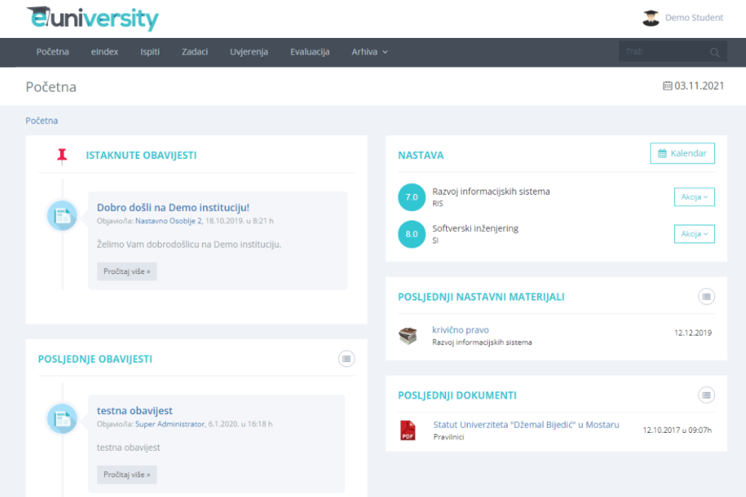 Integrated web platform for full management of a higher education institution